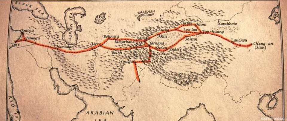 Карта великого шелкового пути в древности